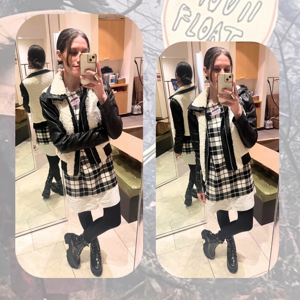 tunic π zara β’ black & white plaid houndstooth short sleeve shirt dress top